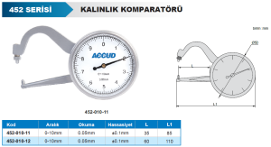 Mekanik Kalınlık Komparatörü 0-10mm L=60mm