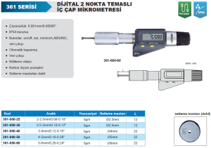 Dijital 2 Nokta Temaslı İç Çap Mikrometresi 361 Serisi