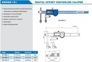 Dijital Merkez Mesafesi Ölçüm Kumpası 151 Serisi 0-150mm
