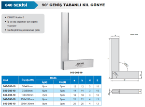 90° Geniş Tabanlı Kıl Gönye 840 Serisi