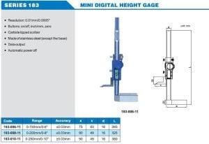 Mini Dijital Yükseklik Mihengiri 183 Serisi 0-250mm