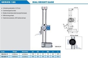 Saatli Yükseklik Mihengiri 185 Serisi 0-300mm