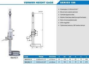Mekanik Yükseklik Mihengiri 186 Serisi 0-300mm
