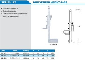 Mini Mekanik Yükseklik Mihengiri 187 Serisi 0-150mm