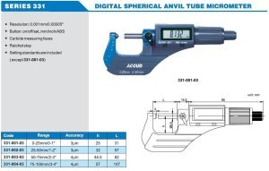Dijital Boru Et Kalınlığı Mikrometresi 331 Serisi 75-100 mm