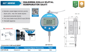 Kaldırma Kollu Dijital Komparatör Saati 10mm 227 Serisi 0.001mm