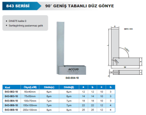 90° Geniş Tabanlı Düz Gönye 843 Serisi 100x70mm