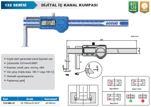 Dijital İç Çap Kanal Kumpası 132 Serisi - 150mm