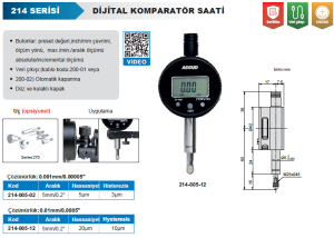 Dijital Komparatör Saati 5mm 214 Serisi 0.01mm / 0.0005\'\'